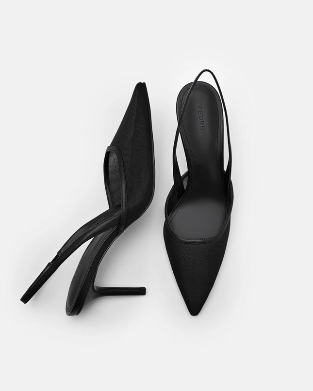 Mesh Slingback Heel Pumps - Black