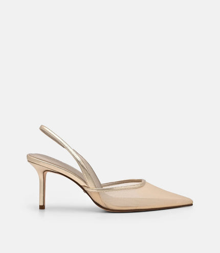 Mesh Slingback Heel Pumps - Gold