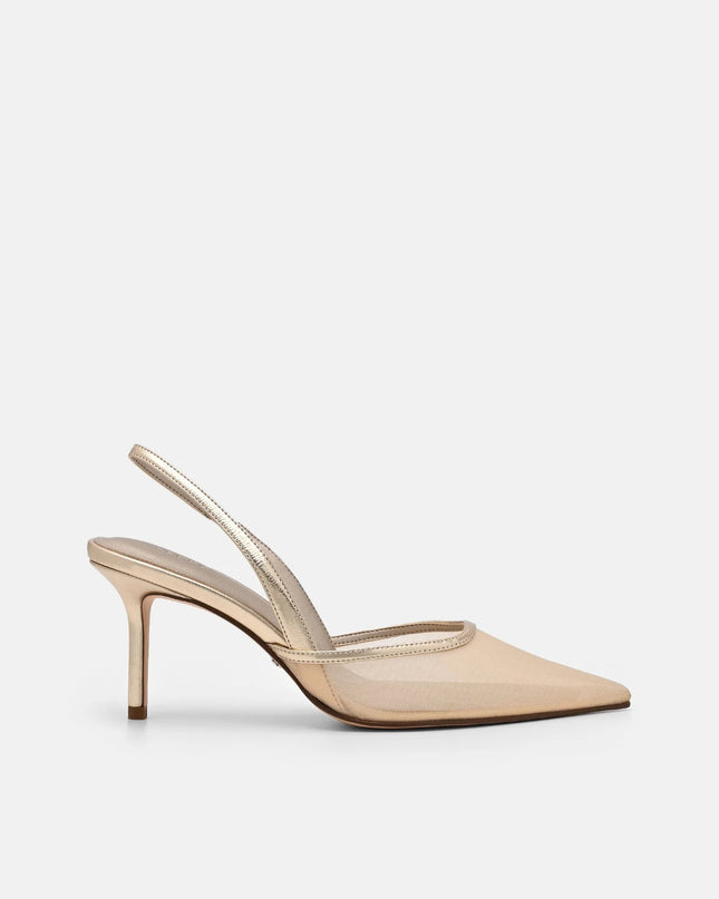 Mesh Slingback Heel Pumps - Gold