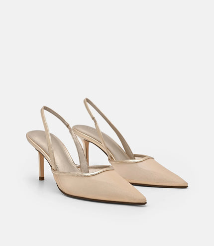 Mesh Slingback Heel Pumps - Nude