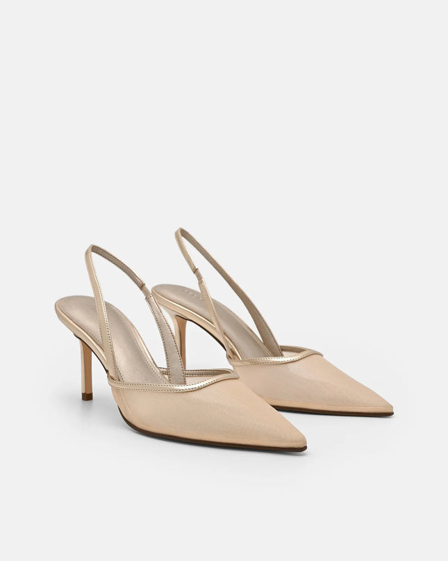 Mesh Slingback Heel Pumps - Nude