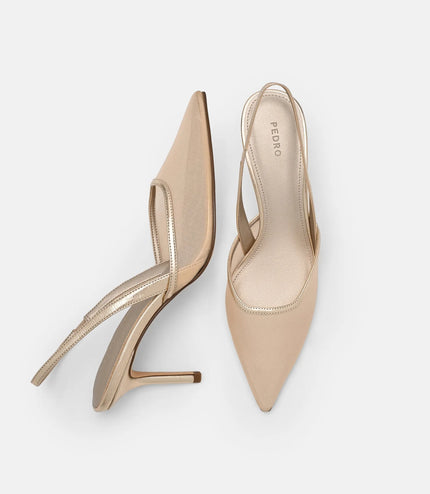 Mesh Slingback Heel Pumps - Gold