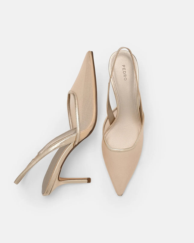 Mesh Slingback Heel Pumps - Gold