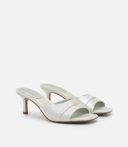 Leather Wide-Band Heel Sandals - Silver