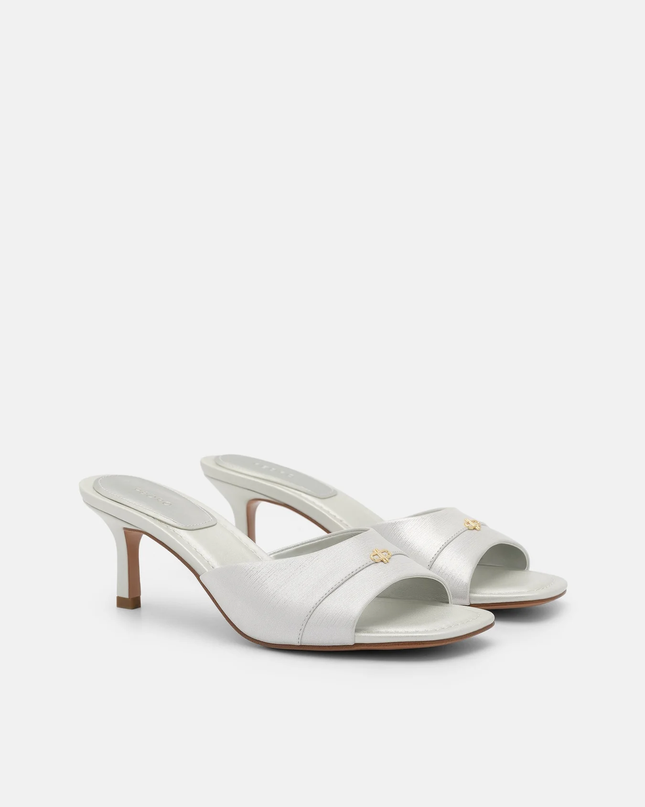 Leather Wide-Band Heel Sandals - Silver