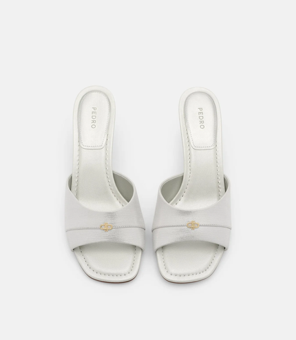 Leather Wide-Band Heel Sandals - Silver