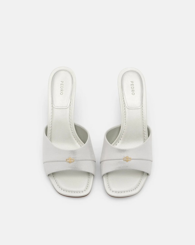 Leather Wide-Band Heel Sandals - Silver