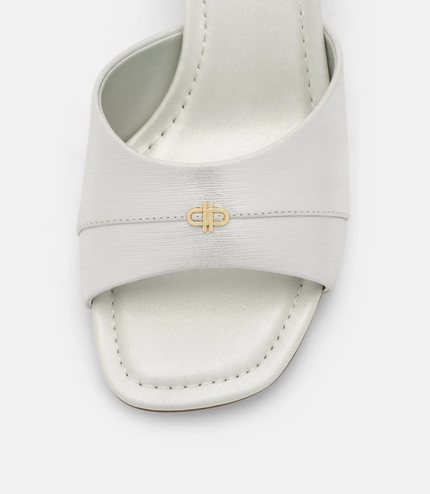 Leather Wide-Band Heel Sandals - Silver