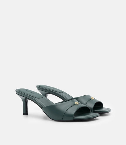 Leather Wide-Band Heel Sandals - Dark Green
