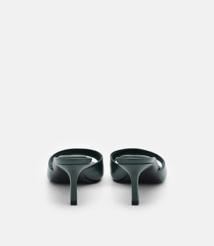 Leather Wide-Band Heel Sandals - Dark Green