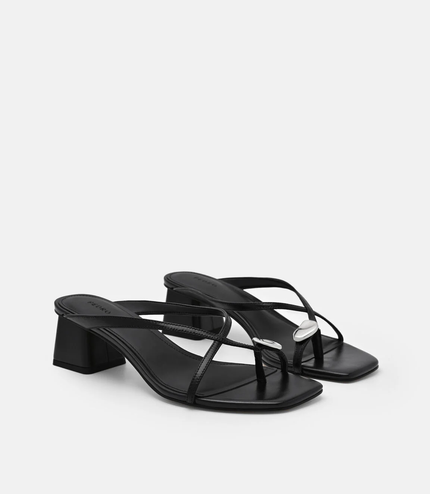 Alexis Leather Block Heel Sandals - Black