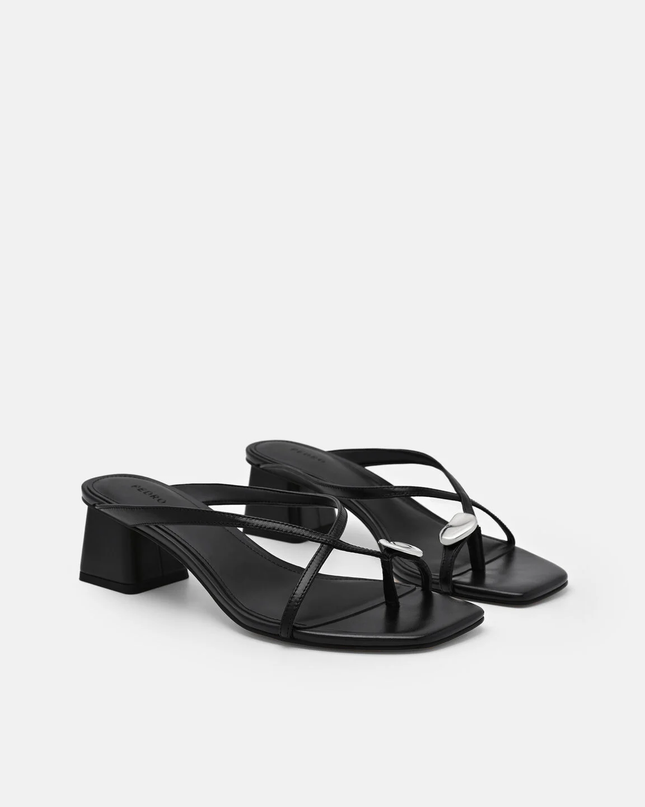 Alexis Leather Block Heel Sandals - Black