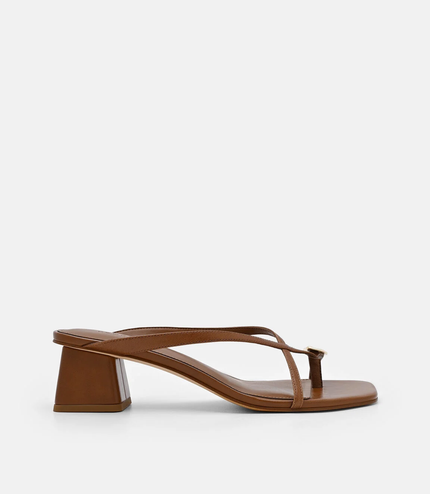 Alexis Leather Block Heel Sandals - Brown