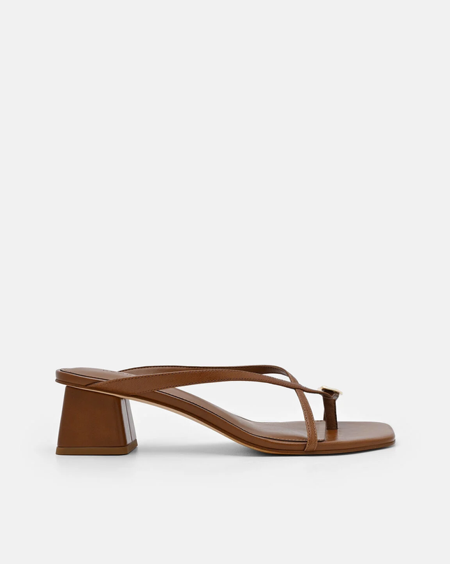 Alexis Leather Block Heel Sandals - Brown