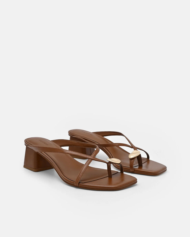 Alexis Leather Block Heel Sandals - Brown