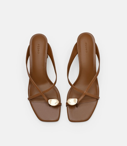 Alexis Leather Block Heel Sandals - Brown