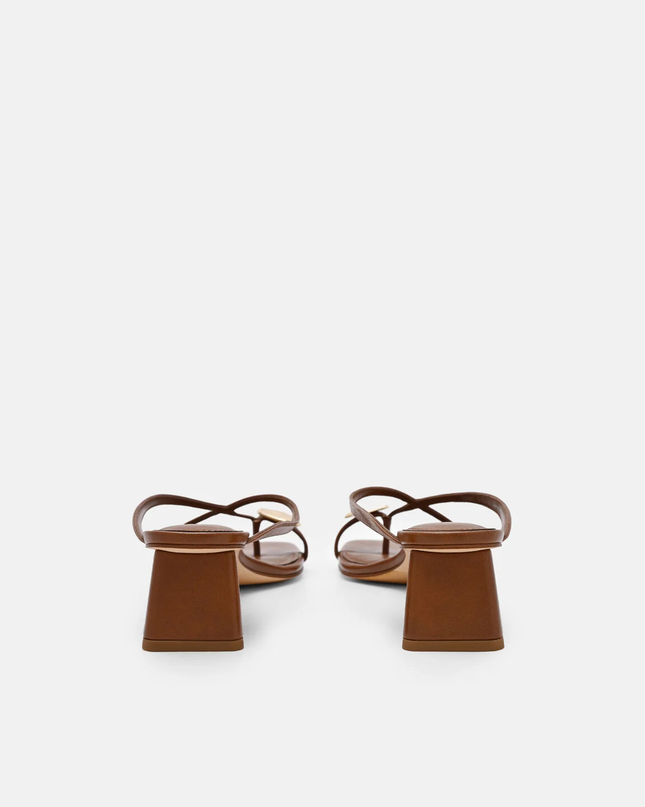 Alexis Leather Block Heel Sandals - Brown