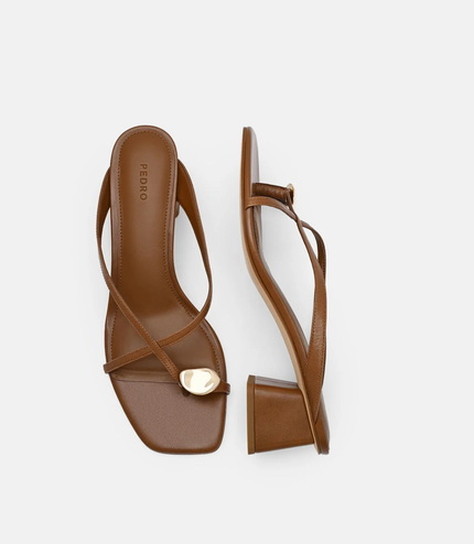 Alexis Leather Block Heel Sandals - Brown
