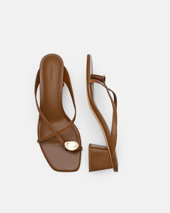 Alexis Leather Block Heel Sandals - Brown