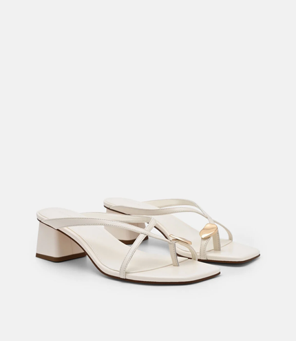 Alexis Leather Block Heel Sandals - Chalk