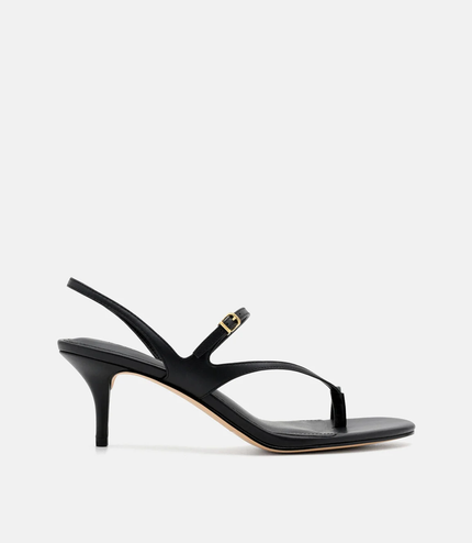 Oblique Leather Heel Sandals - Black