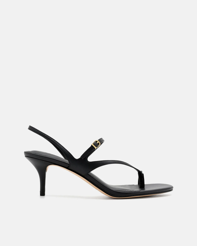 Oblique Leather Heel Sandals - Black