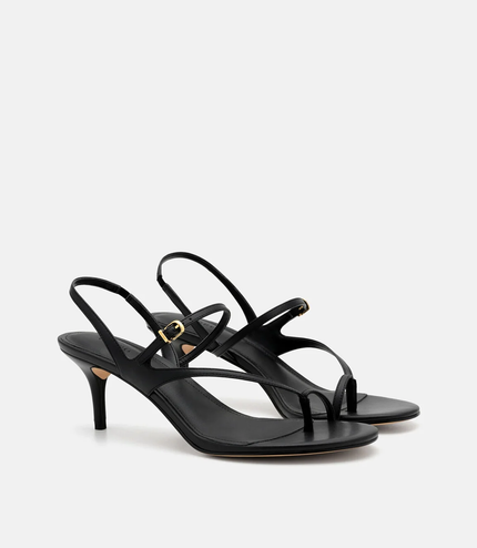 Oblique Leather Heel Sandals - Black