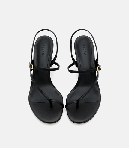Oblique Leather Heel Sandals - Black