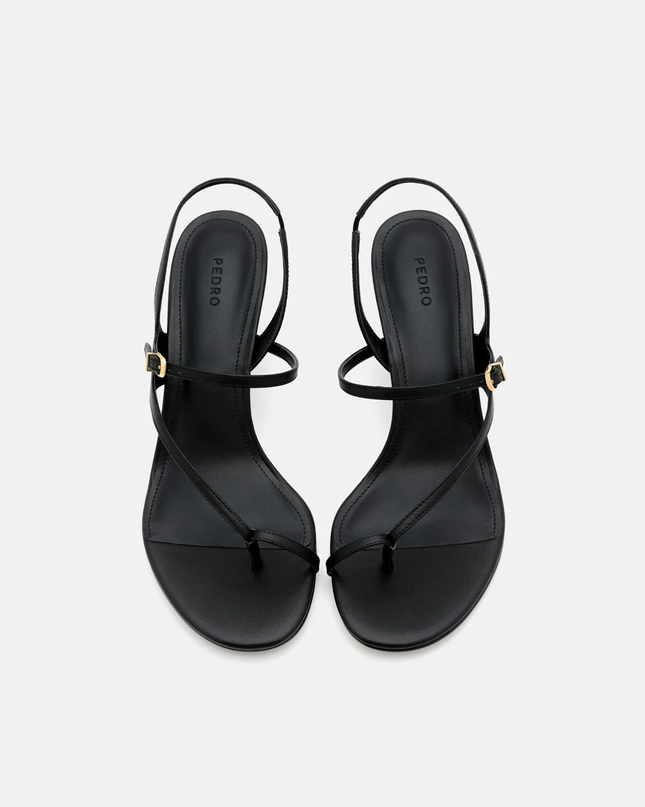 Oblique Leather Heel Sandals - Black