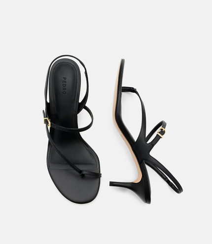Oblique Leather Heel Sandals - Black