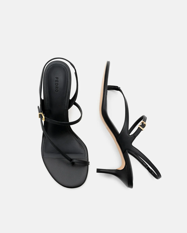 Oblique Leather Heel Sandals - Black