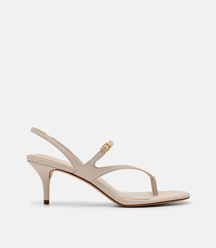 Oblique Leather Heel Sandals - Beige