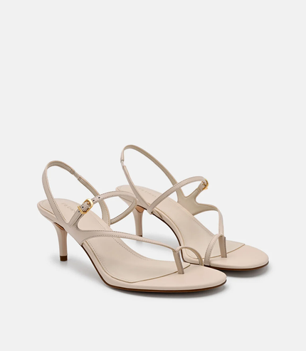 Oblique Leather Heel Sandals - Beige
