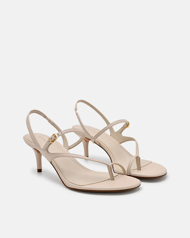 Oblique Leather Heel Sandals - Beige