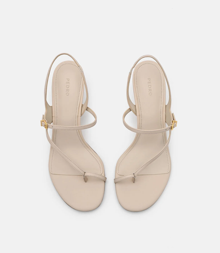 Oblique Leather Heel Sandals - Beige