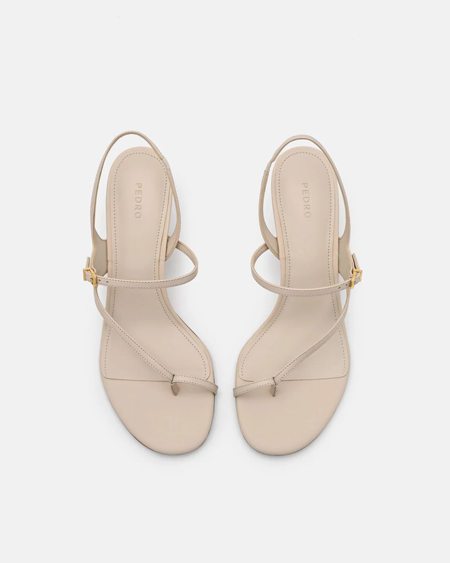 Oblique Leather Heel Sandals - Beige