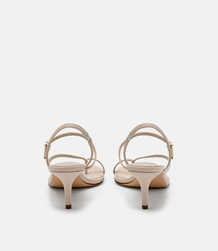 Oblique Leather Heel Sandals - Beige