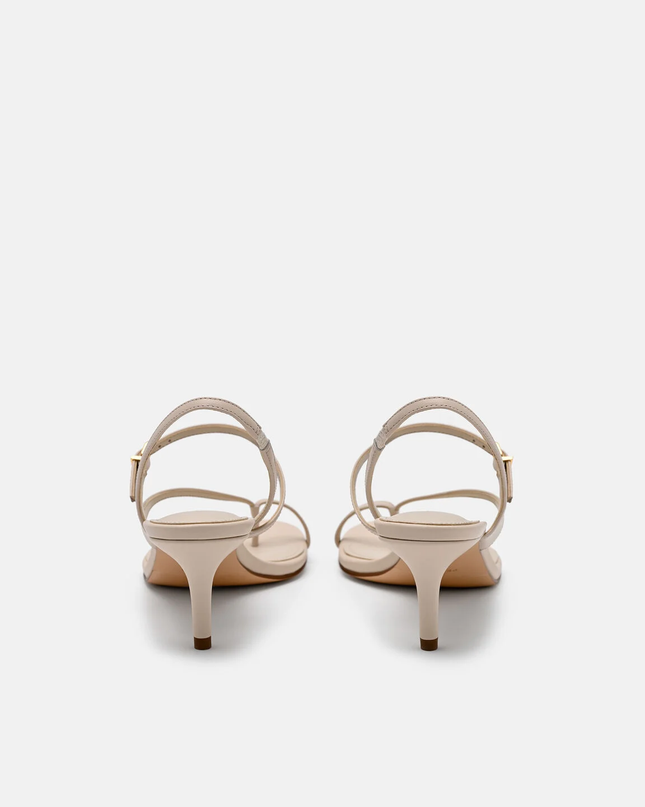 Oblique Leather Heel Sandals - Beige