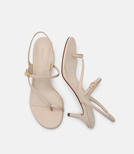 Oblique Leather Heel Sandals - Beige