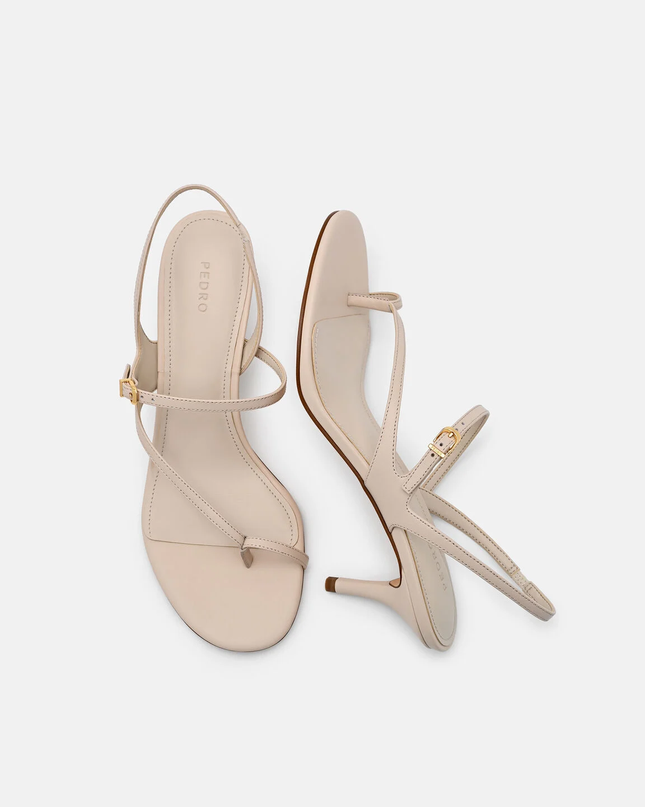Oblique Leather Heel Sandals - Beige