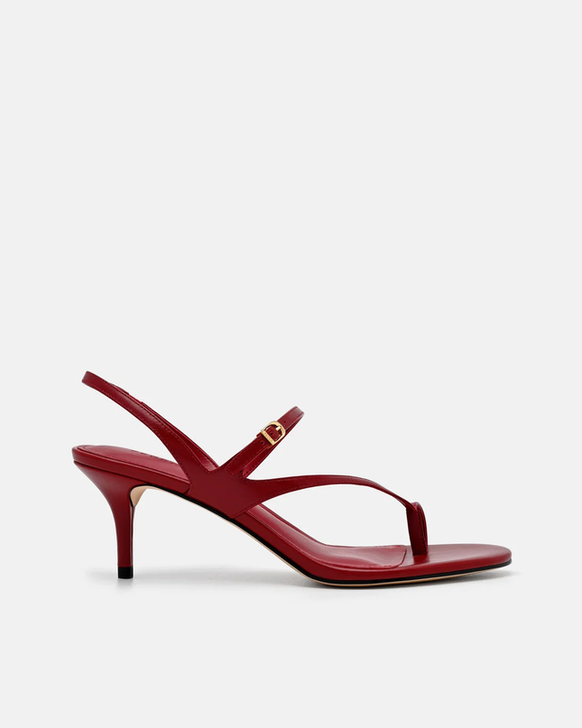 Oblique Leather Heel Sandals - Red