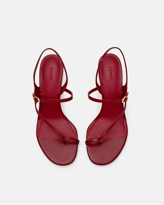 Oblique Leather Heel Sandals - Red