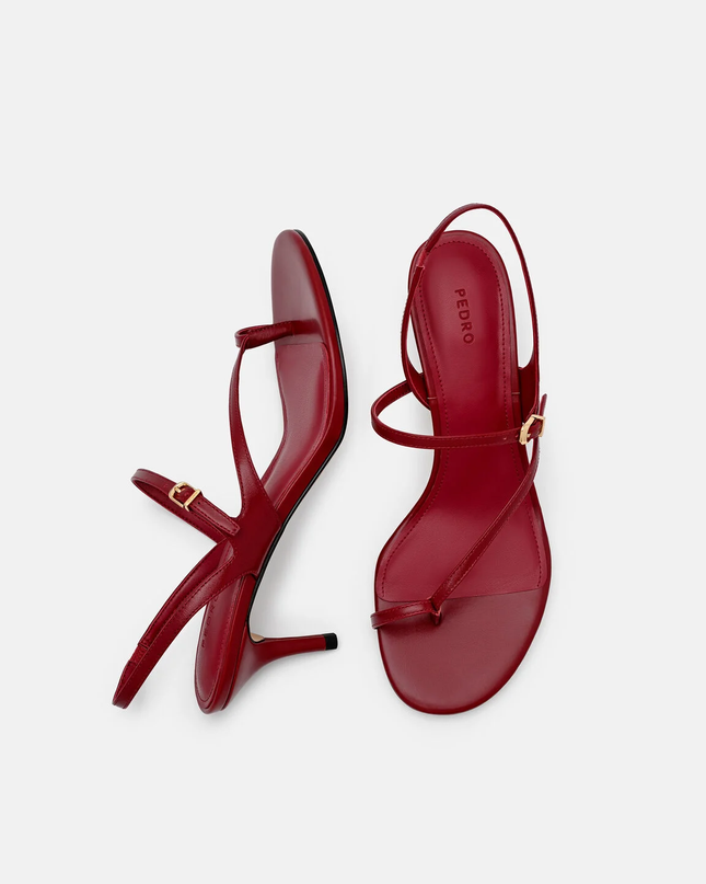 Oblique Leather Heel Sandals - Red