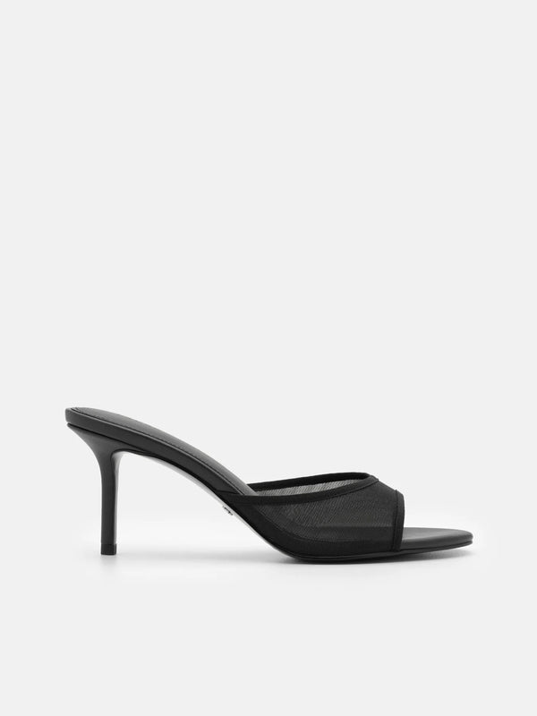 Mesh Heel Sandals - Black Fabric