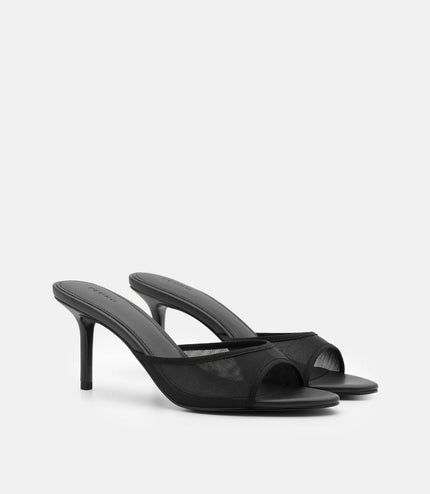 Mesh Heel Sandals - Black Fabric