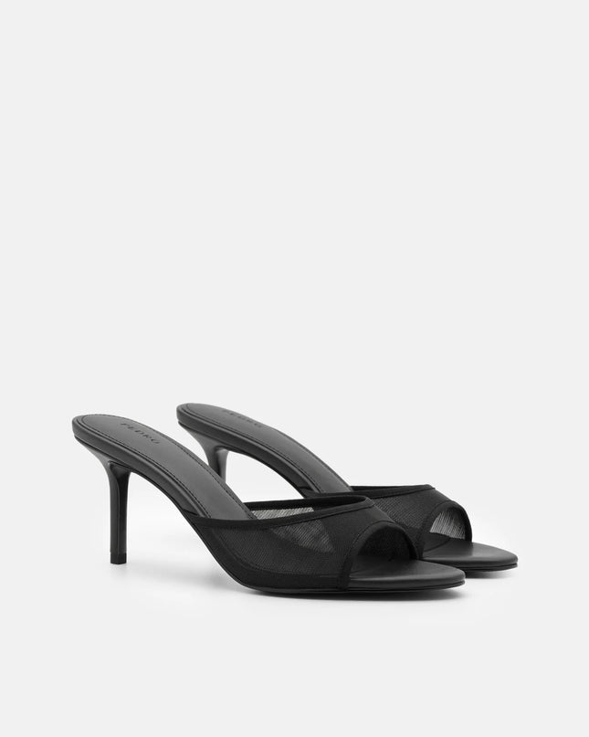 Mesh Heel Sandals - Black Fabric