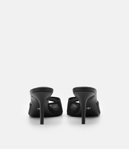 Mesh Heel Sandals - Black Fabric