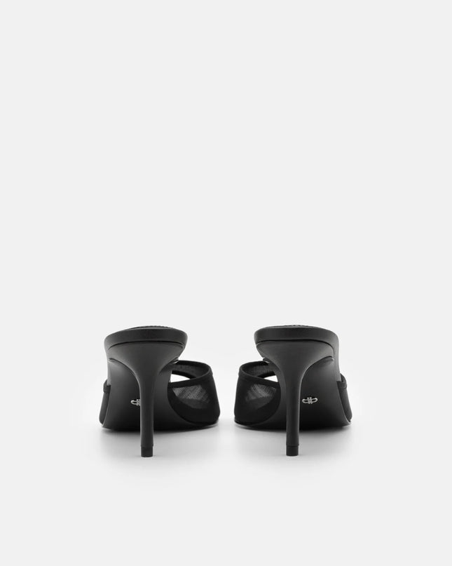 Mesh Heel Sandals - Black Fabric