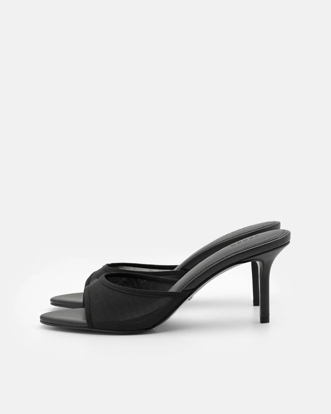Mesh Heel Sandals - Black Fabric