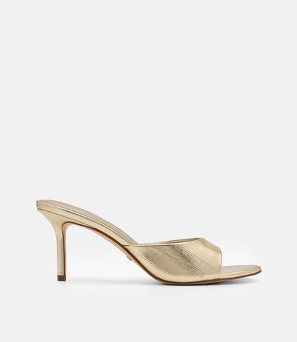 Eel Leather Heel Sandals - Gold